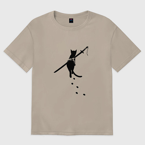 Женская футболка оверсайз Бродячий кот с мечом / Миндальный – фото 1