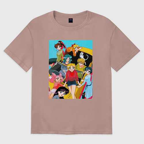 Женская футболка оверсайз Sailor Moon car / Пыльно-розовый – фото 1