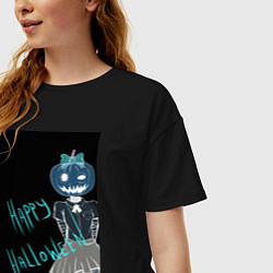 Футболка оверсайз женская Хэллоуин тыквенная ночь, цвет: черный — фото 2