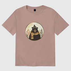 Футболка оверсайз женская Мишка в шарфе и шапке, цвет: пыльно-розовый