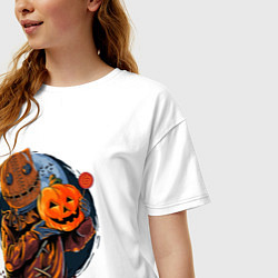 Футболка оверсайз женская Хэллоуин пугало, цвет: белый — фото 2