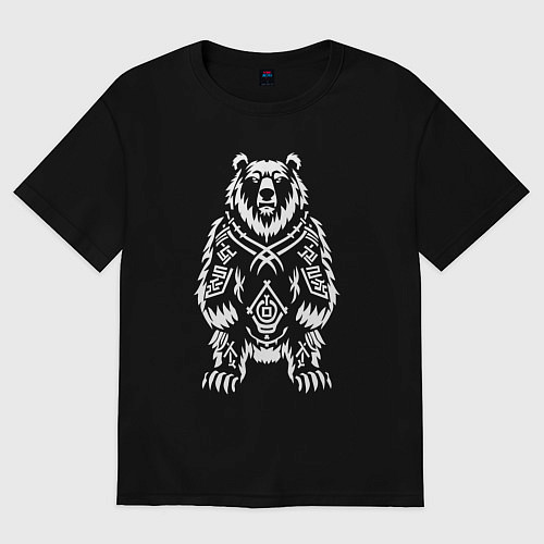 Женская футболка оверсайз Медведь талисман с руническими символами / Черный – фото 1