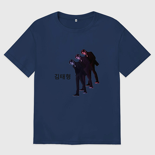 Женская футболка оверсайз Тэхен BTS / Тёмно-синий – фото 1