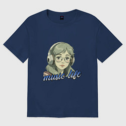 Футболка оверсайз женская Меломанка аниме, цвет: тёмно-синий