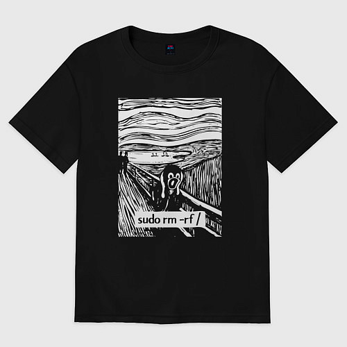 Женская футболка оверсайз Linux sudo rm -rf - гик мем Крик линуксоида / Черный – фото 1