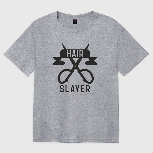 Женская футболка оверсайз Волосяной убийца - парикмахеру / Меланж – фото 1