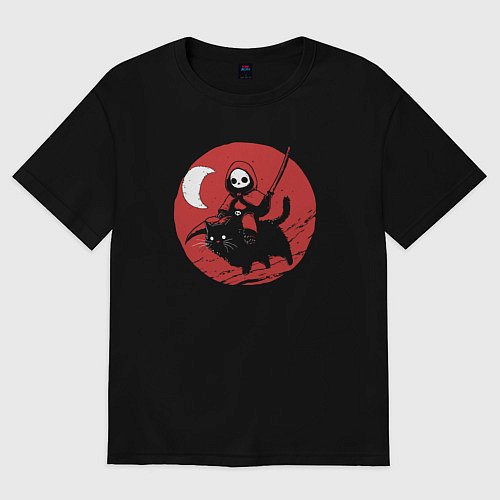 Женская футболка оверсайз Кот и мёртвый самурай / Черный – фото 1