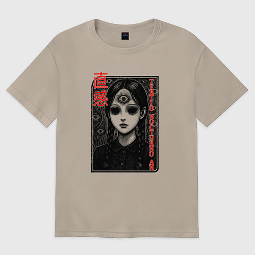 Женская футболка оверсайз Девушка с третьим глазом / Миндальный – фото 1