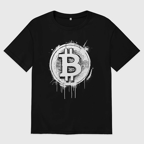 Женская футболка оверсайз Биткоин в стиле Бэнкси / Черный – фото 1