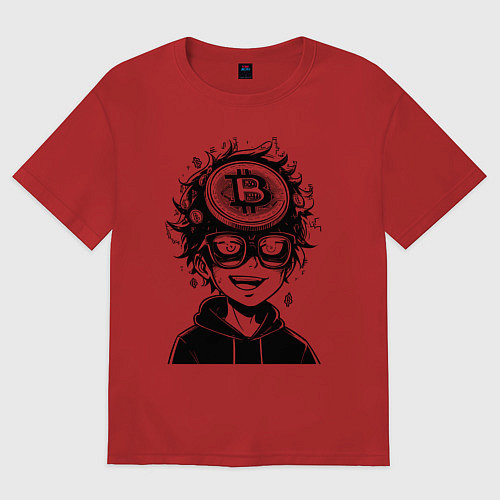 Женская футболка оверсайз Аниме биткоин / Красный – фото 1
