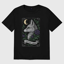 Футболка оверсайз женская Серая лиса под луной, цвет: черный