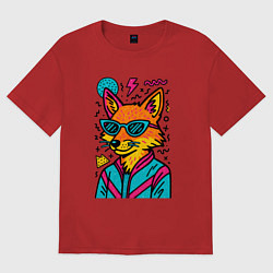 Футболка оверсайз женская Лиса поп арт, цвет: красный