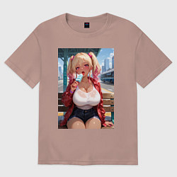 Женская футболка оверсайз Симпотная девушка-гяру с мороженным - аниме