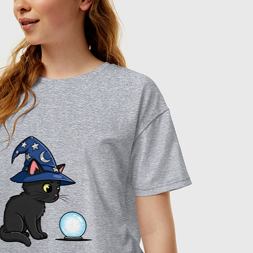 Женская футболка оверсайз Котик волшебник / Меланж – фото 3