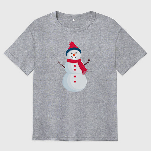 Женская футболка оверсайз Веселый снеговик в шапке / Меланж – фото 1