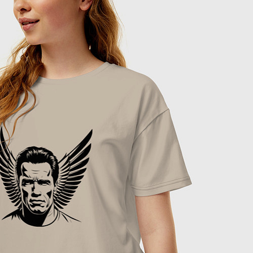 Женская футболка оверсайз Портрет Арнольд Шварценеггер с крыльями / Миндальный – фото 3