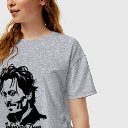 Футболка оверсайз женская Джонни Депп в стиле стрит-арт, цвет: меланж — фото 2