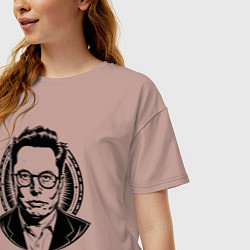 Футболка оверсайз женская Илон Маск в стиле нью скул, цвет: пыльно-розовый — фото 2