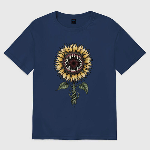 Женская футболка оверсайз Подсолнух - монстр / Тёмно-синий – фото 1