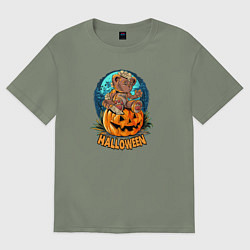 Футболка оверсайз женская Мишка на тыкве, цвет: авокадо