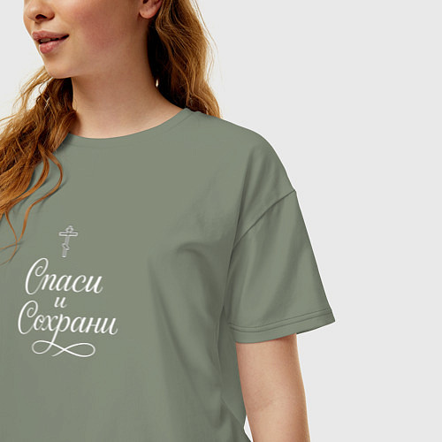 Женская футболка оверсайз Спаси и сохрани белый орнамент / Авокадо – фото 3