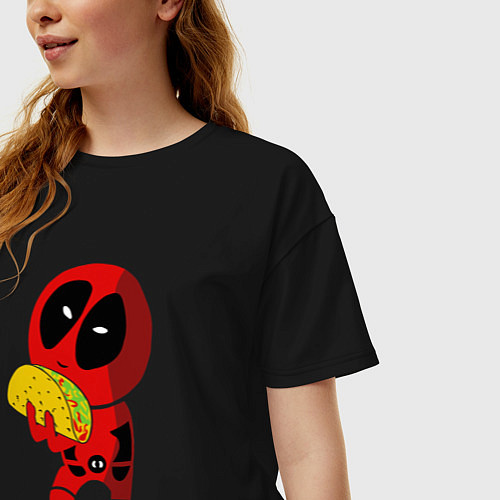 Женская футболка оверсайз Tacos Deadpool / Черный – фото 3