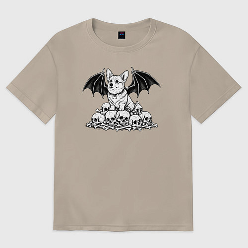 Женская футболка оверсайз Демонический корги / Миндальный – фото 1
