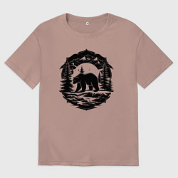 Футболка оверсайз женская Медведь в горном лесу, цвет: пыльно-розовый