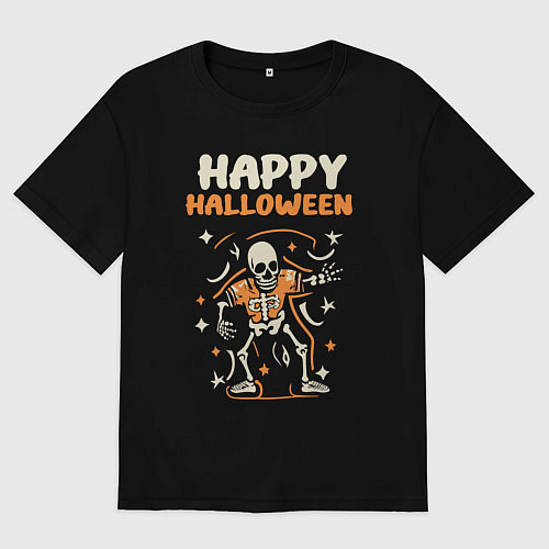 Женская футболка оверсайз Хэллоуин день скелетов ночь вампиров / Черный – фото 1