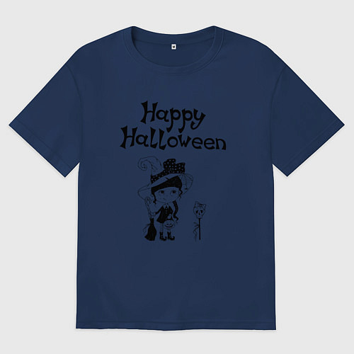 Женская футболка оверсайз Хэллоуин - девочка с черепами / Тёмно-синий – фото 1