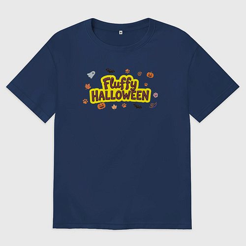 Женская футболка оверсайз Пушистый хэллоуин / Тёмно-синий – фото 1