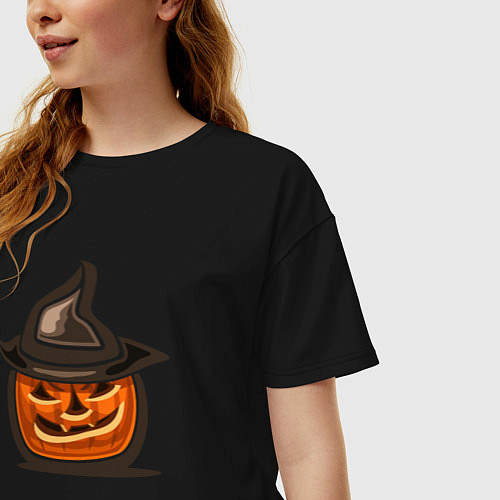 Женская футболка оверсайз Тыква в шляпке / Черный – фото 3