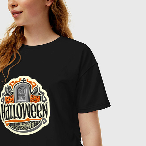 Женская футболка оверсайз 31 октября - хэллоуин / Черный – фото 3