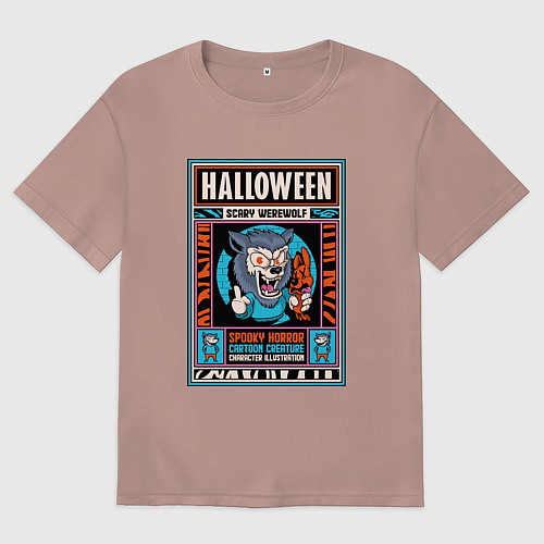 Женская футболка оверсайз Halloween werewolf / Пыльно-розовый – фото 1