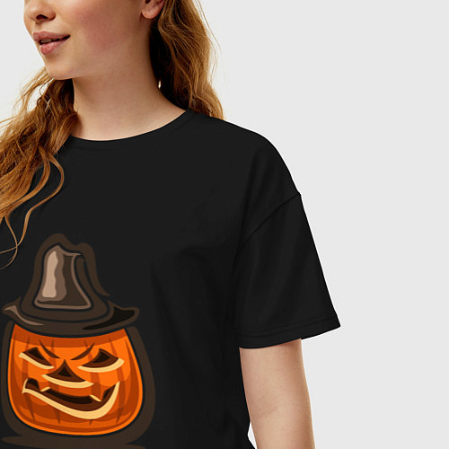 Женская футболка оверсайз Pumpkin hat / Черный – фото 3