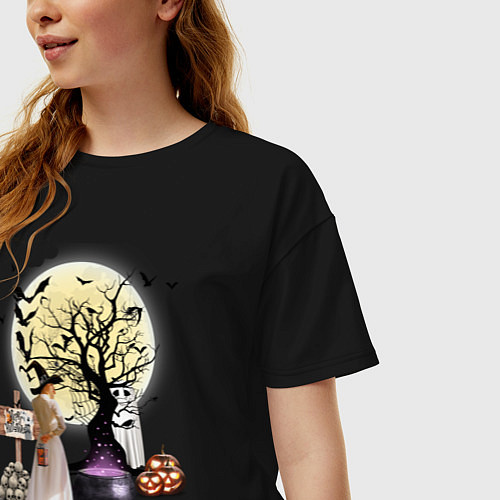 Женская футболка оверсайз Полнолуние в Хэллуин / Черный – фото 3