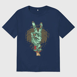 Футболка оверсайз женская Рука зомби жест V, цвет: тёмно-синий