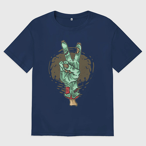 Женская футболка оверсайз Рука зомби жест V / Тёмно-синий – фото 1