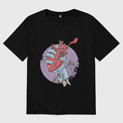 Футболка оверсайз женская Сердце в руке зомби, цвет: черный