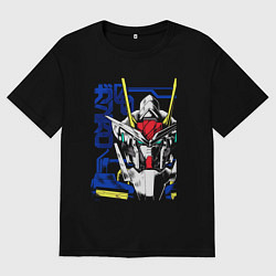 Футболка оверсайз женская Гандаму робот, цвет: черный
