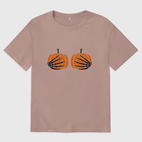 Женская футболка оверсайз Хэллоуин Тыквы на груди / Пыльно-розовый – фото 1