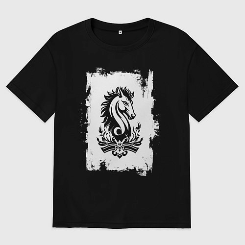 Женская футболка оверсайз Белый жеребец / Черный – фото 1