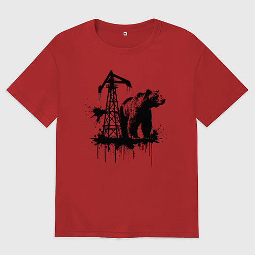 Женская футболка оверсайз Медведь и нефть / Красный – фото 1