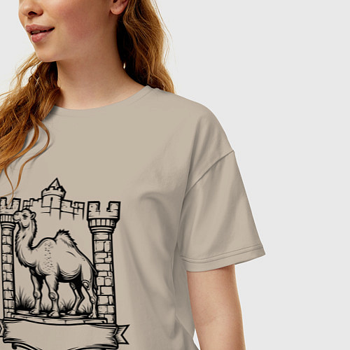 Женская футболка оверсайз Верблюд у стен крепости Челябинск / Миндальный – фото 3