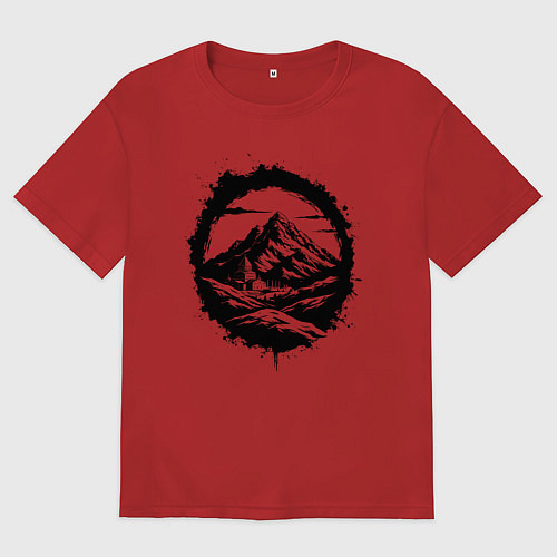 Женская футболка оверсайз Гора и храм в круге / Красный – фото 1