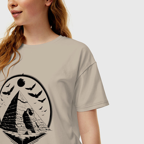 Женская футболка оверсайз Сфинкс в пирамиде / Миндальный – фото 3