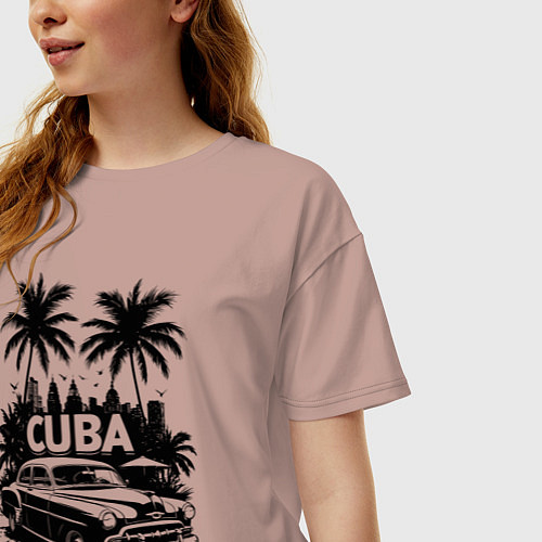 Женская футболка оверсайз Ретро-Куба пальмы и автомобиль / Пыльно-розовый – фото 3