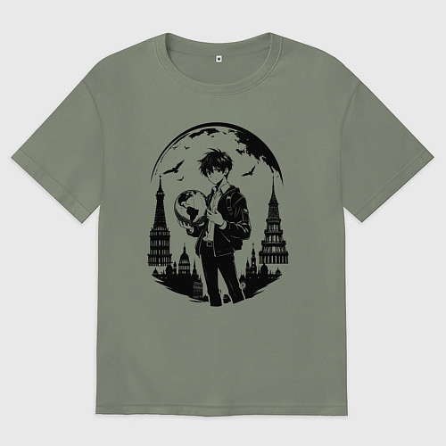 Женская футболка оверсайз Путешествие сквозь города аниме / Авокадо – фото 1