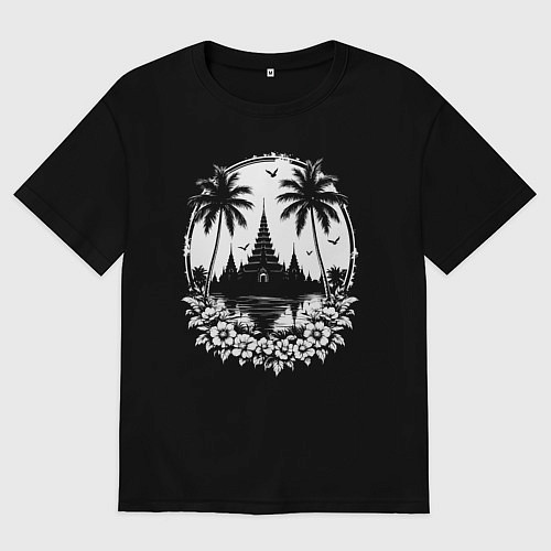 Женская футболка оверсайз Тропический храм / Черный – фото 1