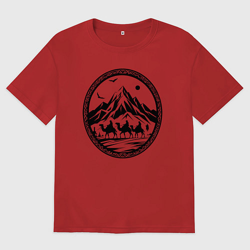 Женская футболка оверсайз Караван у подножия гор / Красный – фото 1